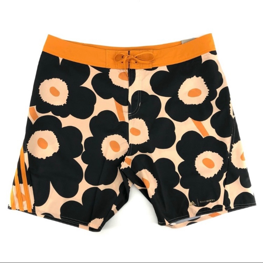 Adidas X Marimekko Black Orange Focus Classic Length Board Swim Shorts